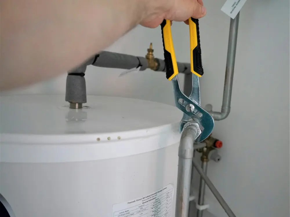 Hot water tank being connected
