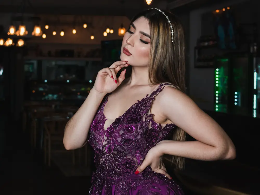 Purple beaded formal gown
