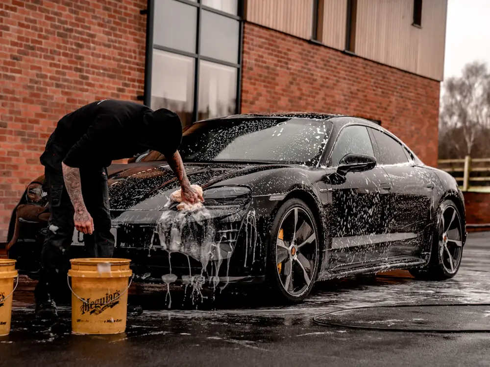 Hand wash with a foam mitt