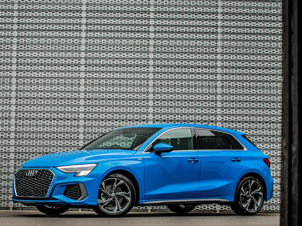 Blue hatchback
