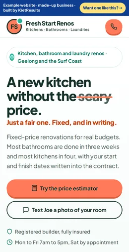 Fresh Start Renos example website on a phone