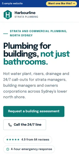 Harbourline Plumbing example website on a phone