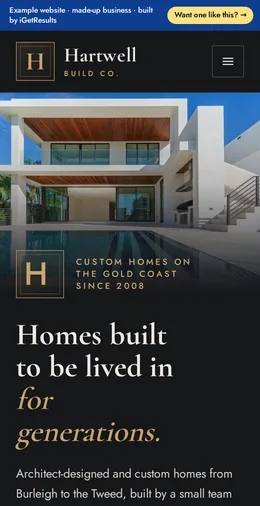 Hartwell Build Co. example website on a phone