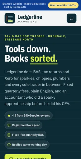 Ledgerline Accounting example website on a phone