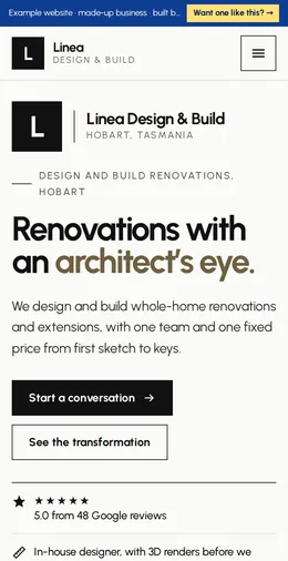 Linea Design & Build example website on a phone