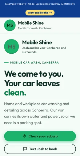 Mobile Shine example website on a phone