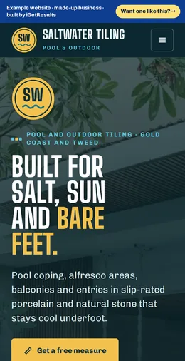 Saltwater Tiling example website on a phone